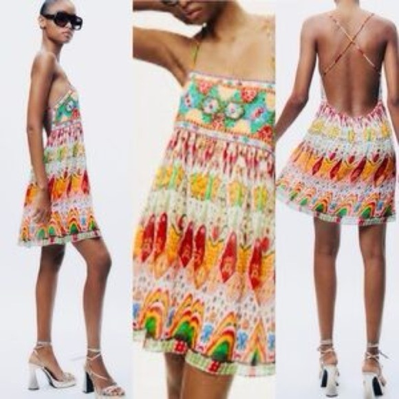 🦋 BLOGGERS FAVORITE 🦋 ZARA MULTICOLOURED SHORT EMBROIDERED DRESS SIZE S - Picture 10 of 16